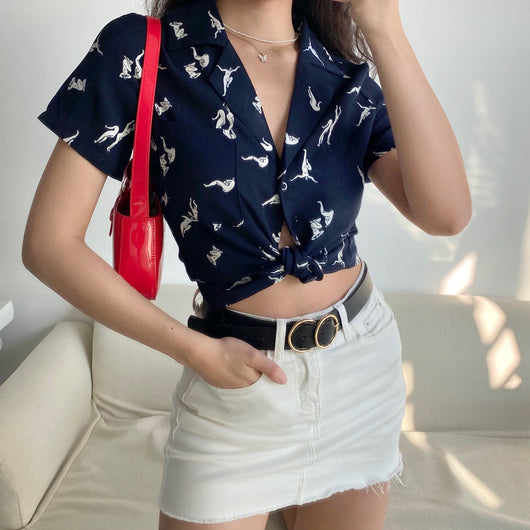 Blusa Estampada de Solapa Manga Corta para Mujer Holgada - Image 10