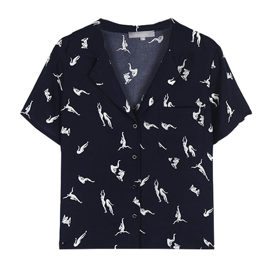 Blusa Estampada de Solapa Manga Corta para Mujer Holgada - Image 11