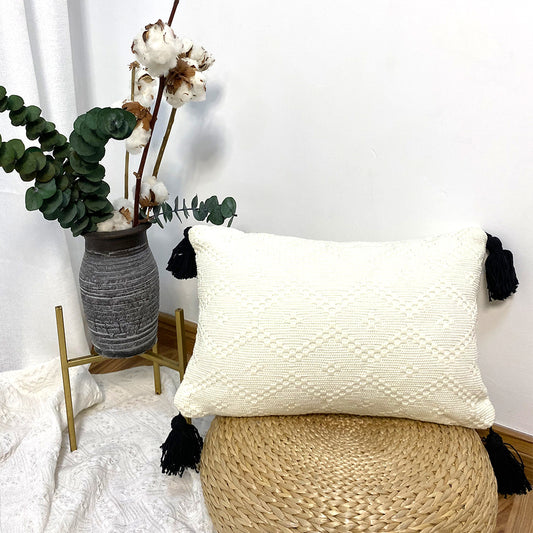 Almohada Decorativa de Cintura con Tejido de Diamante y Flecos - Image 2