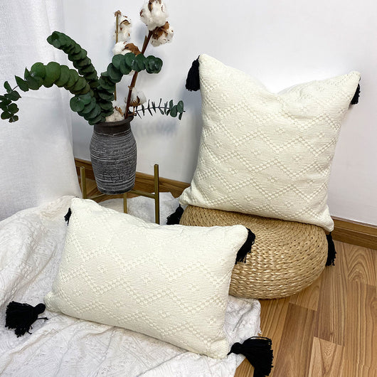 Almohada Decorativa de Cintura con Tejido de Diamante y Flecos - Image 6
