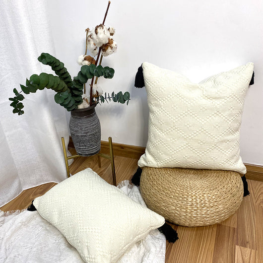 Almohada Decorativa de Cintura con Tejido de Diamante y Flecos