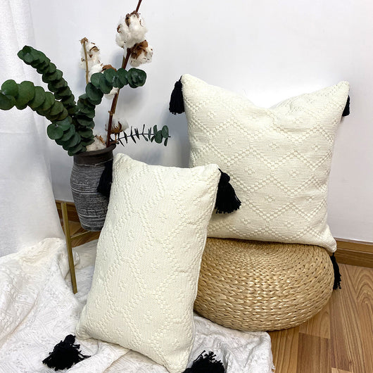 Almohada Decorativa de Cintura con Tejido de Diamante y Flecos - Image 4