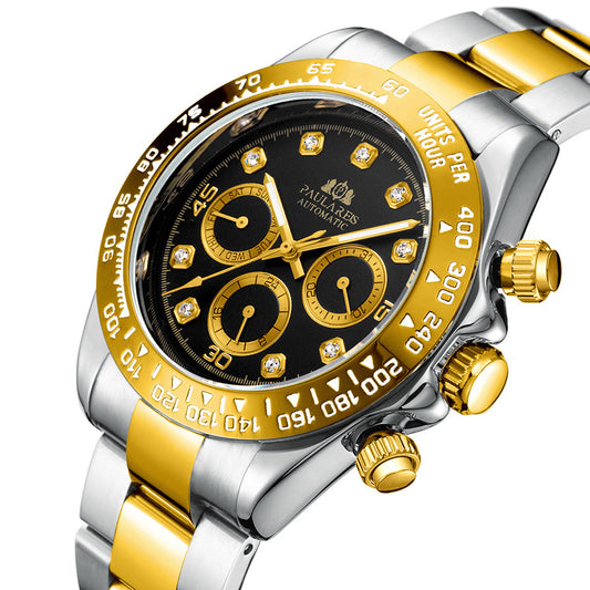 Reloj Automático Multifuncional con Esfera de Diamante Luminosa y Correa de Acero