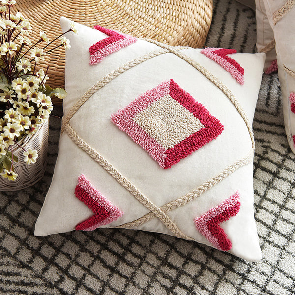 Cojín Decorativo Tufted Rosa y Púrpura con Diseño Rogo Estilo Instagram
