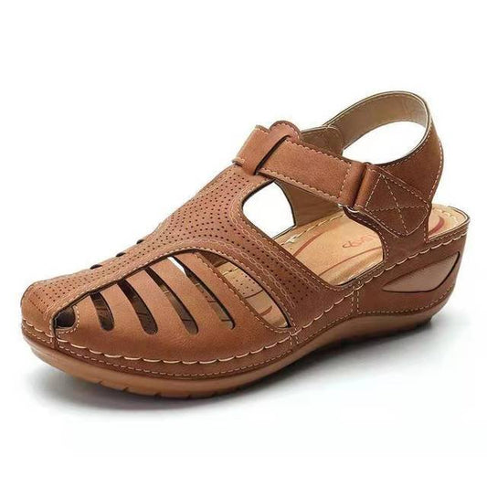 Sandalias Wedge Talla Grande con Velcro y Punta Redonda