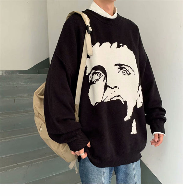Suéter Streetwear Coreano para Hombre con Estampado Gráfico - Abrigo Casual Otoño Invierno