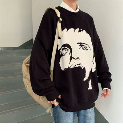 Suéter Streetwear Coreano para Hombre con Estampado Gráfico - Abrigo Casual Otoño Invierno