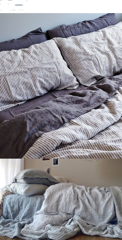 Funda de Almohada a Rayas Tejida en Lino Lavado - Image 6