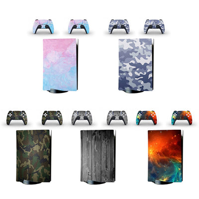 Camouflage full body sticker set for PlayStation 5 optical drive console and two matching DualSense controllers. - Image 2