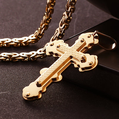 Collar Colgante de Acero Titanio con Diseño Escocés Multicapa en Dorado - Image 15