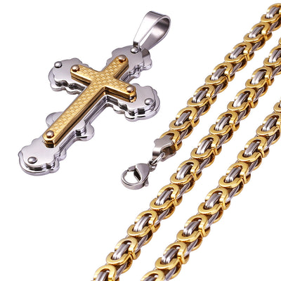 Collar Colgante de Acero Titanio con Diseño Escocés Multicapa en Dorado - Image 19