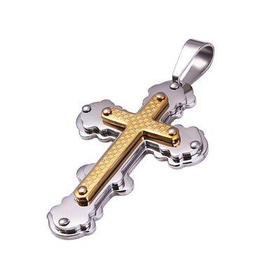 Collar Colgante de Acero Titanio con Diseño Escocés Multicapa en Dorado - Image 2