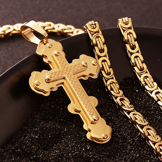Collar Colgante de Acero Titanio con Diseño Escocés Multicapa en Dorado - Image 6
