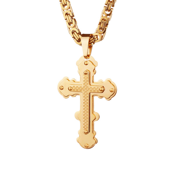 Collar Colgante de Acero Titanio con Diseño Escocés Multicapa en Dorado - Image 4