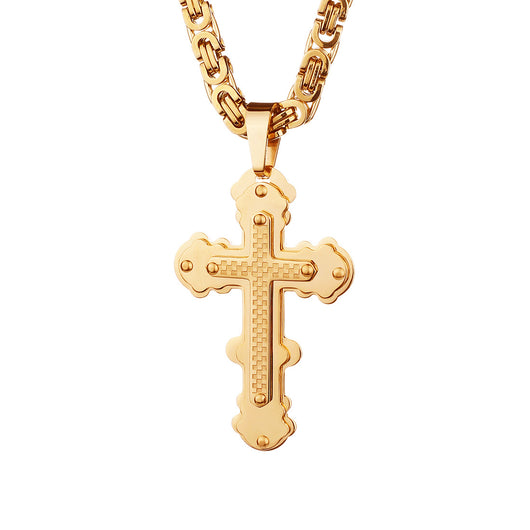 Collar Colgante de Acero Titanio con Diseño Escocés Multicapa en Dorado - Image 4