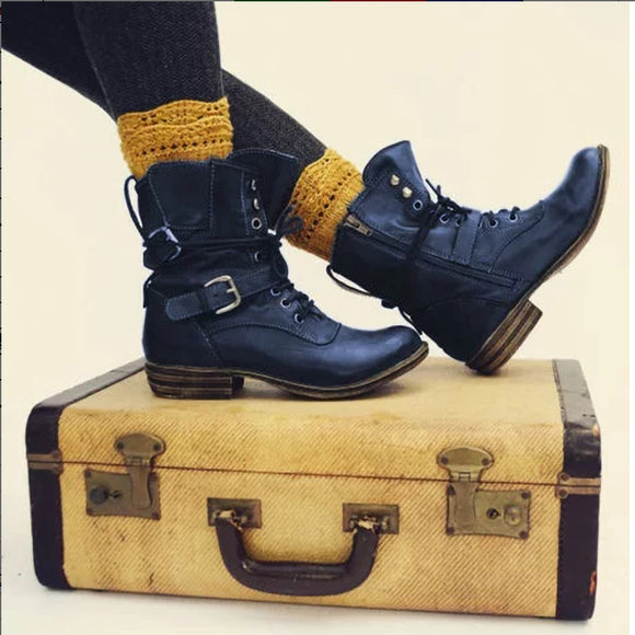 Botas Martin de Cordones Estilo Europeo con Tacón Bajo