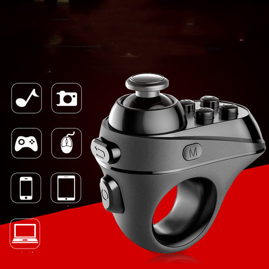 Black ring-style mini Bluetooth game controller with a joystick and multiple buttons for mobile gaming and VR. - Image 9
