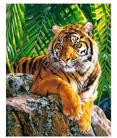 Cuadro Decorativo de Tigre Rey del Bosque con Diamantes Completos para Sala