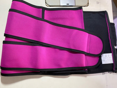 Fuchsia and black neoprene waist trainer with multiple adjustable straps and a zipper closure, size XL. - Image 7
