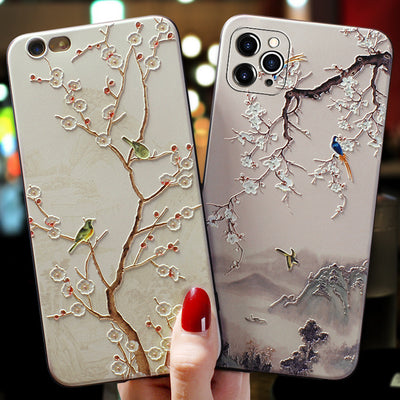 Funda para iPhone en Relieve con Diseño Artístico de Flores y Aves - Image 10