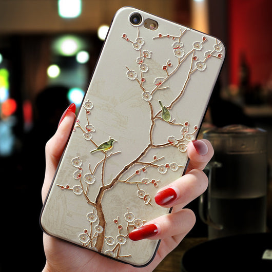 Funda para iPhone en Relieve con Diseño Artístico de Flores y Aves - Image 5