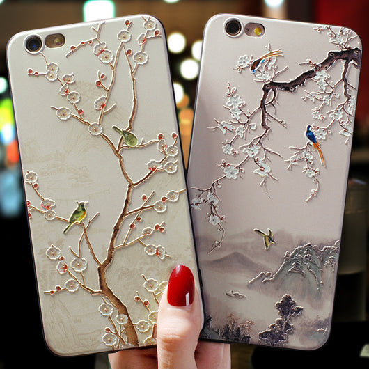 Funda para iPhone en Relieve con Diseño Artístico de Flores y Aves - Image 4