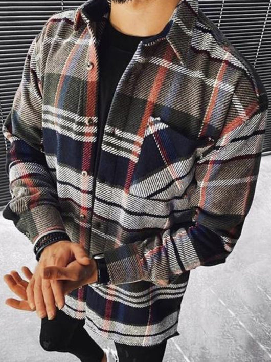 Camisa Casual de Hombre con Bloques de Color y Cuadros Impresos - Image 5