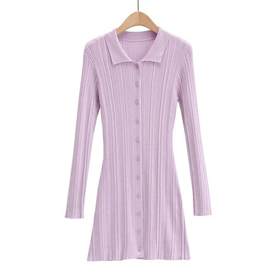 Vestido Tipo Polo Slim Fit de Punto con Manga Larga - Image 8