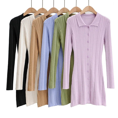 Vestido Tipo Polo Slim Fit de Punto con Manga Larga - Image 12