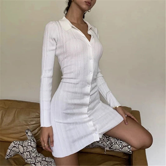 Vestido Tipo Polo Slim Fit de Punto con Manga Larga