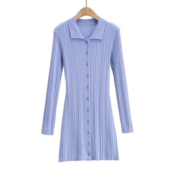 Vestido Tipo Polo Slim Fit de Punto con Manga Larga