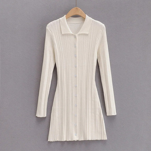 Vestido Tipo Polo Slim Fit de Punto con Manga Larga - Image 7