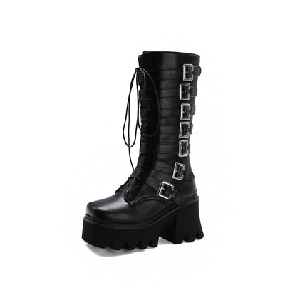 Botas Altas de Tacón Grueso para Mujer con Cierre de Cordones y Hebilla - Image 8