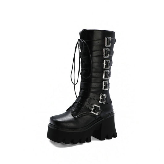 Botas Altas de Tacón Grueso para Mujer con Cierre de Cordones y Hebilla - Image 8