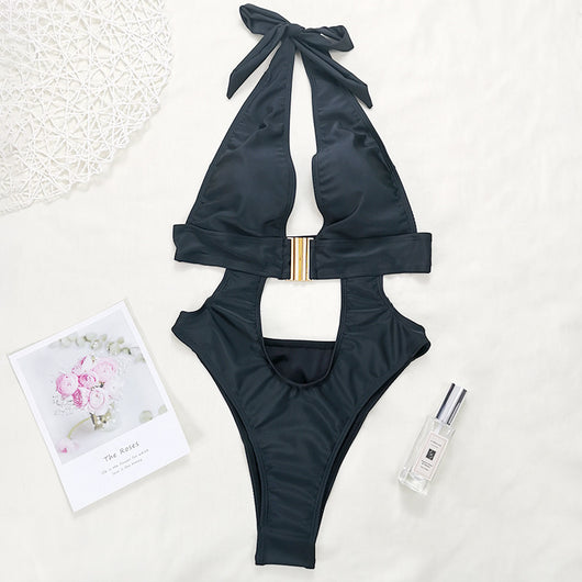 Bikini Enterizo Mujer Diseño V Profundo con Hebilla - Image 6