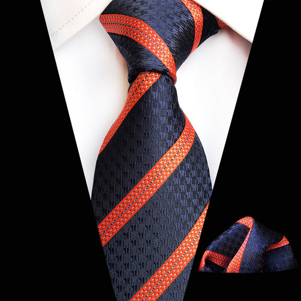 Conjunto de Corbata y Pañuelo Cuadrado Estampado Tartán