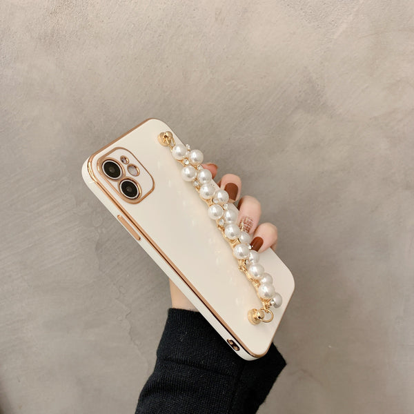 Funda iPhone con Cadena de Perlas Electrochapadas - Compatible con iPhone 12, 11, Pro Max y X