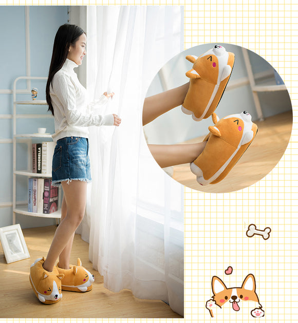 Pantuflas Corgi de Algodón Acolchado para Invierno