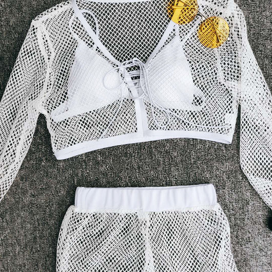 Traje de Baño Deportivo Mujer Cuatro Piezas con Malla - Image 4