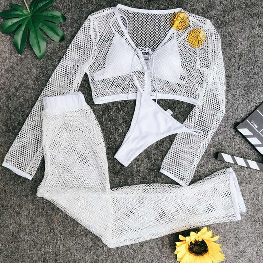 Traje de Baño Deportivo Mujer Cuatro Piezas con Malla - Image 5