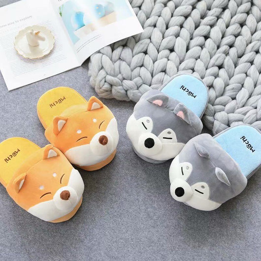 Pantuflas de Algodón con Diseño de Shiba Inu y Husky Kawaii