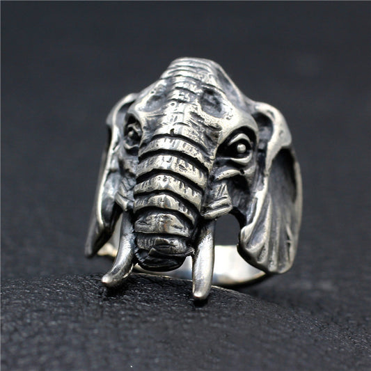 Anillo de Elefante en Plata 925 Esterlina con Personalidad Vintage