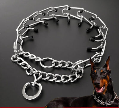 Collar de Entrenamiento Canino de Acero Cromado con Puntas de Goma