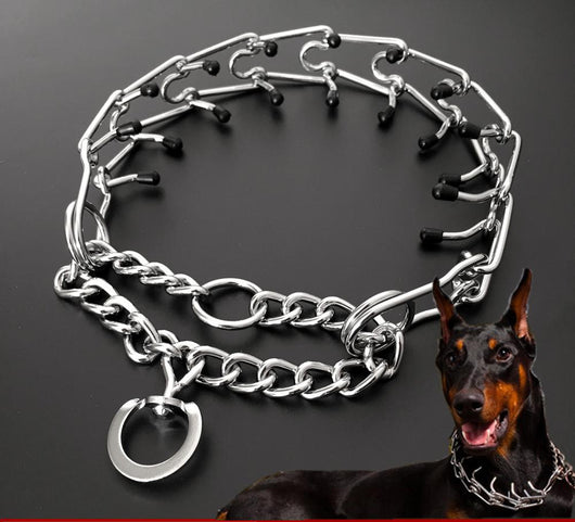 Collar de Entrenamiento Canino de Acero Cromado con Puntas de Goma