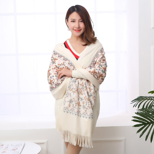 Pashmina Bordada de Cachemira con Flecos Gruesos - Abrigo Elegante y Cálido - Image 14