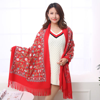 Pashmina Bordada de Cachemira con Flecos Gruesos - Abrigo Elegante y Cálido - Image 16