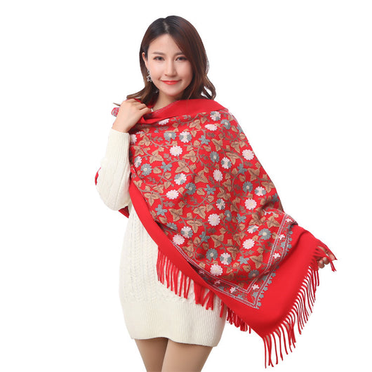 Pashmina Bordada de Cachemira con Flecos Gruesos - Abrigo Elegante y Cálido - Image 4