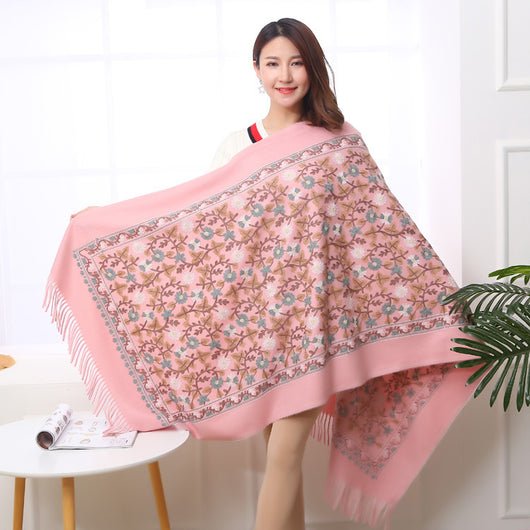 Pashmina Bordada de Cachemira con Flecos Gruesos - Abrigo Elegante y Cálido - Image 3