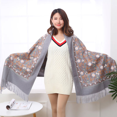 Pashmina Bordada de Cachemira con Flecos Gruesos - Abrigo Elegante y Cálido - Image 5