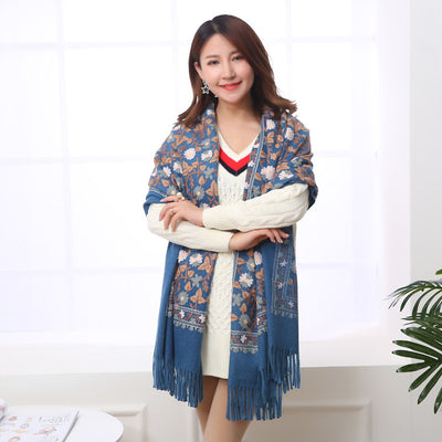 Pashmina Bordada de Cachemira con Flecos Gruesos - Abrigo Elegante y Cálido - Image 9